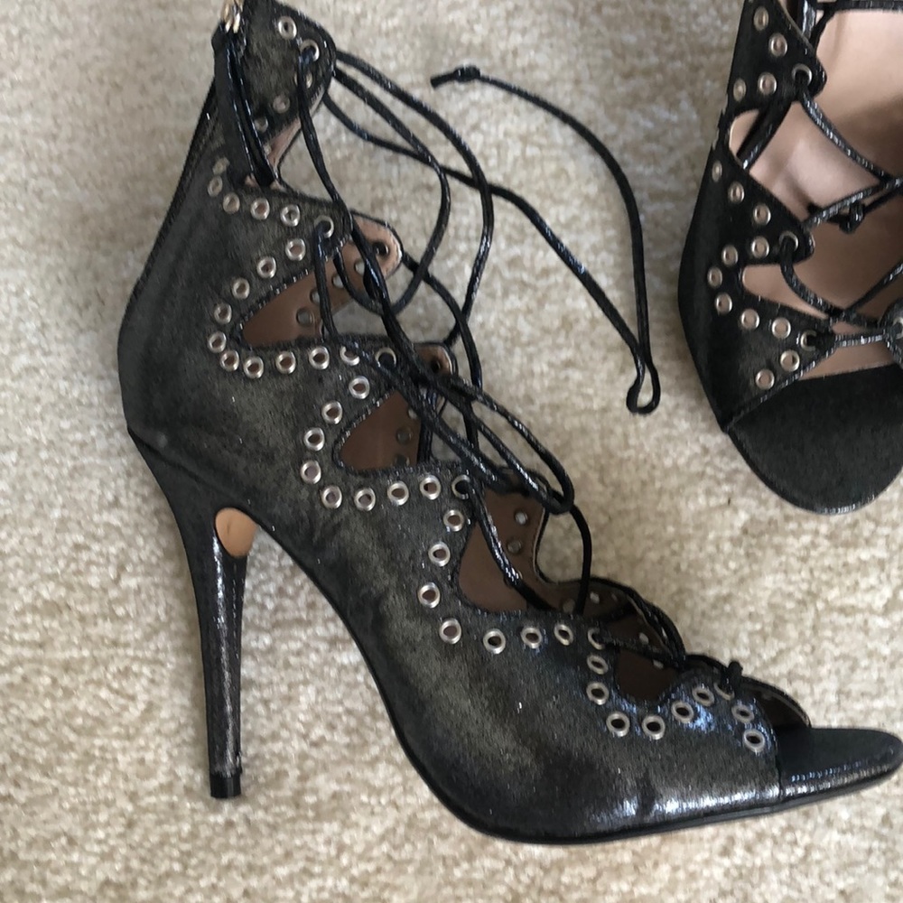 Grey lace up heels